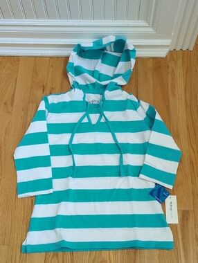 Style & Co. Turquoise and White Striped Hooded Tunic